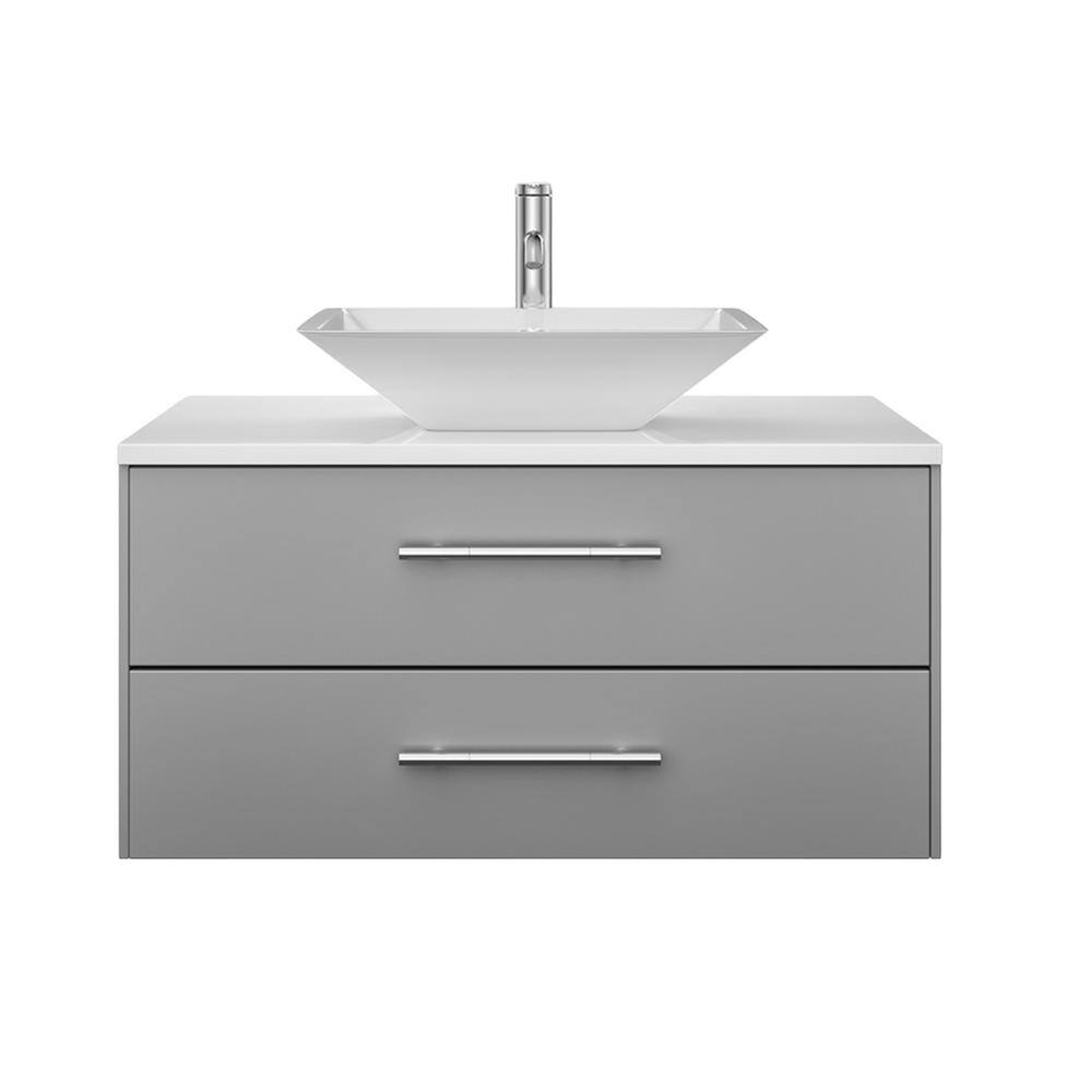 Eviva Totti Wave 24 in. W x 21 in. D x 22 in. H Floating Bathroom Vanity in Gray with White Glassos Top and White Vessel Sink