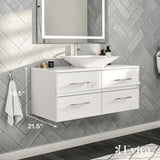Eviva Totti Wave 36 in. W x 21.75 in. D x 16 in. H Floating Bathroom Vanity in Espresso with White Glassos Top and White Vessel Sink