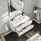 Eviva Totti Wave 36 in. W x 21.75 in. D x 16 in. H Floating Bathroom Vanity in Espresso with White Glassos Top and White Vessel Sink