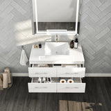 Eviva Totti Wave 36 in. W x 21.75 in. D x 16 in. H Floating Bathroom Vanity in Espresso with White Glassos Top and White Vessel Sink