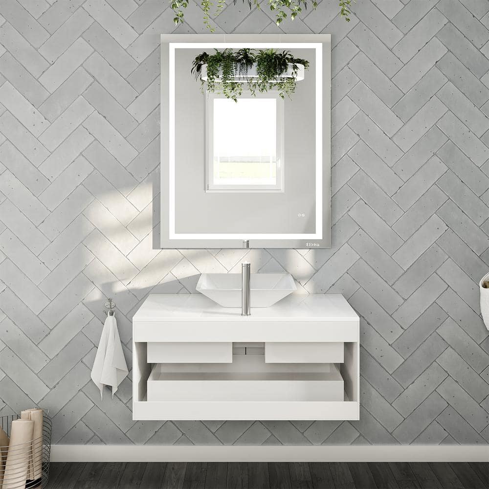 Eviva Totti Wave 36 in. W x 21.75 in. D x 16 in. H Floating Bathroom Vanity in Espresso with White Glassos Top and White Vessel Sink