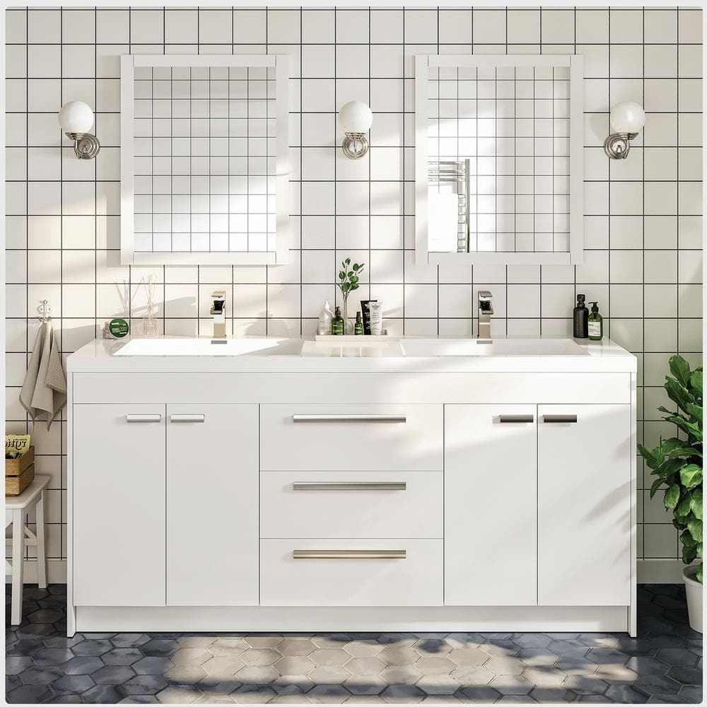 Eviva Lugano 60 in. W x 19 in. D x 36 in. H Double Bath Natural Oak Vanity with White Acrylic Top and Integrated Sinks
