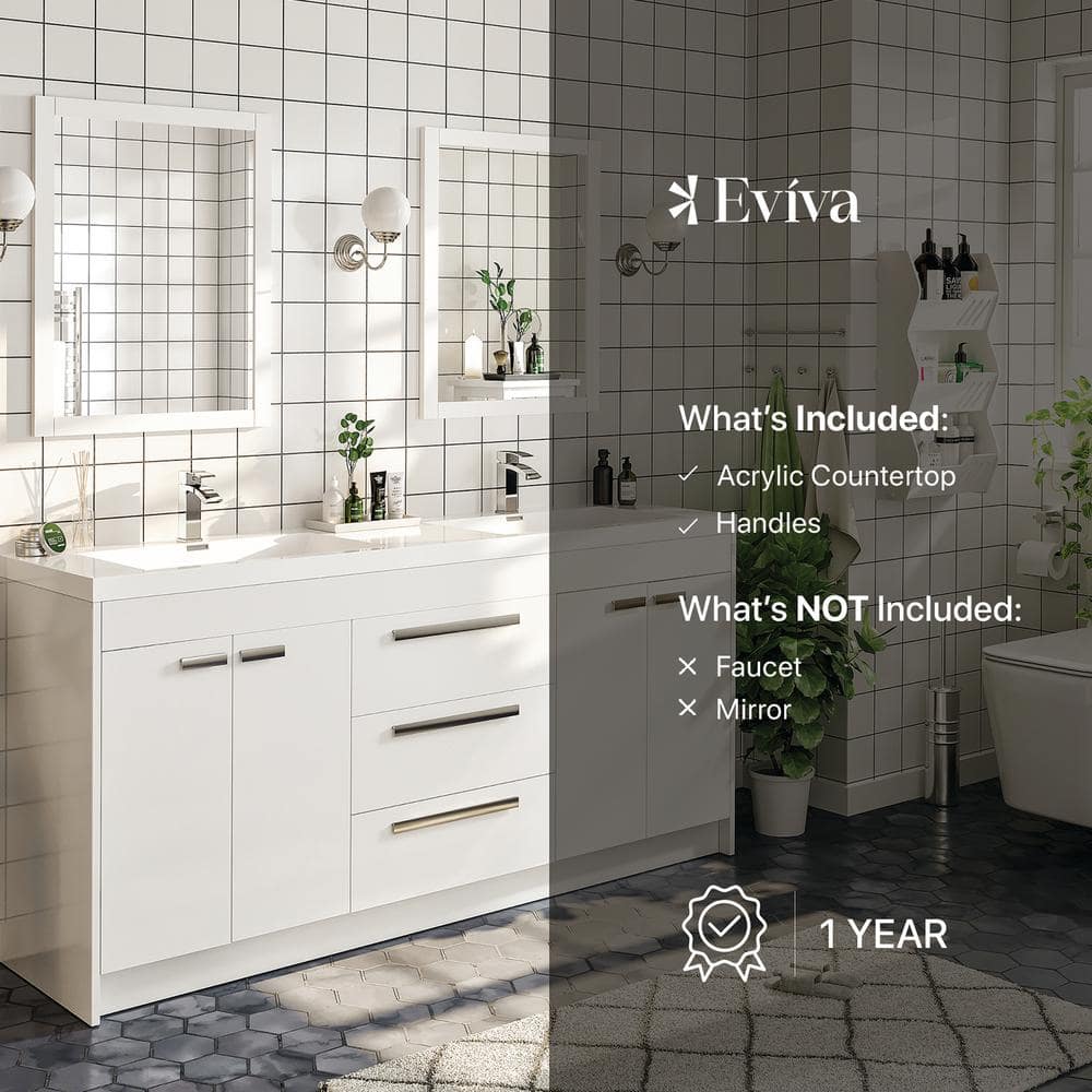 Eviva Lugano 60 in. W x 19 in. D x 36 in. H Double Bath Natural Oak Vanity with White Acrylic Top and Integrated Sinks