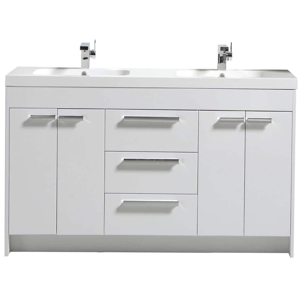 Eviva Lugano 60 in. W x 19 in. D x 36 in. H Double Bath Natural Oak Vanity with White Acrylic Top and Integrated Sinks