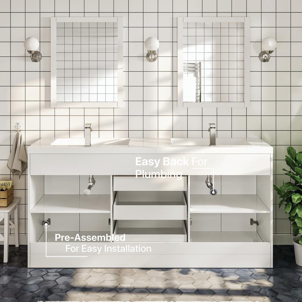 Eviva Lugano 60 in. W x 19 in. D x 36 in. H Double Bath Natural Oak Vanity with White Acrylic Top and Integrated Sinks