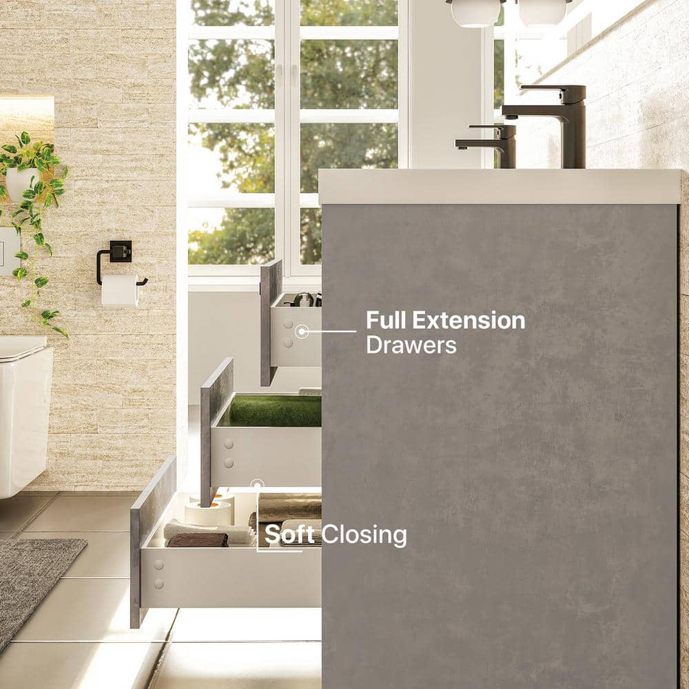 Eviva Lugano 72 in. W x 19 in. D x 36 in. H Double Bath Vanity, Gray, with White Acrylic Top and Integrated Sinks