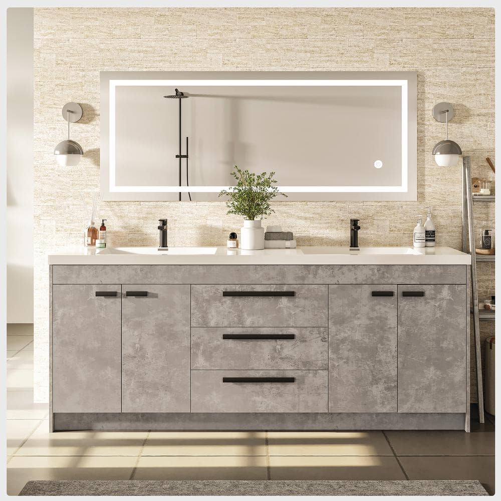 Eviva Lugano 72 in. W x 19 in. D x 36 in. H Double Bathroom Vanity, Cement Gray, White Acrylic Top with Integrated Sinks