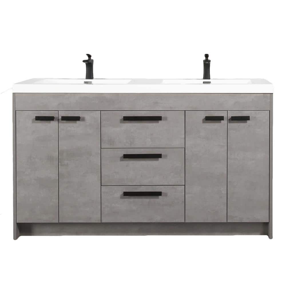 Eviva Lugano 72 in. W x 19 in. D x 36 in. H Double Bath Vanity, Gray, with White Acrylic Top and Integrated Sinks