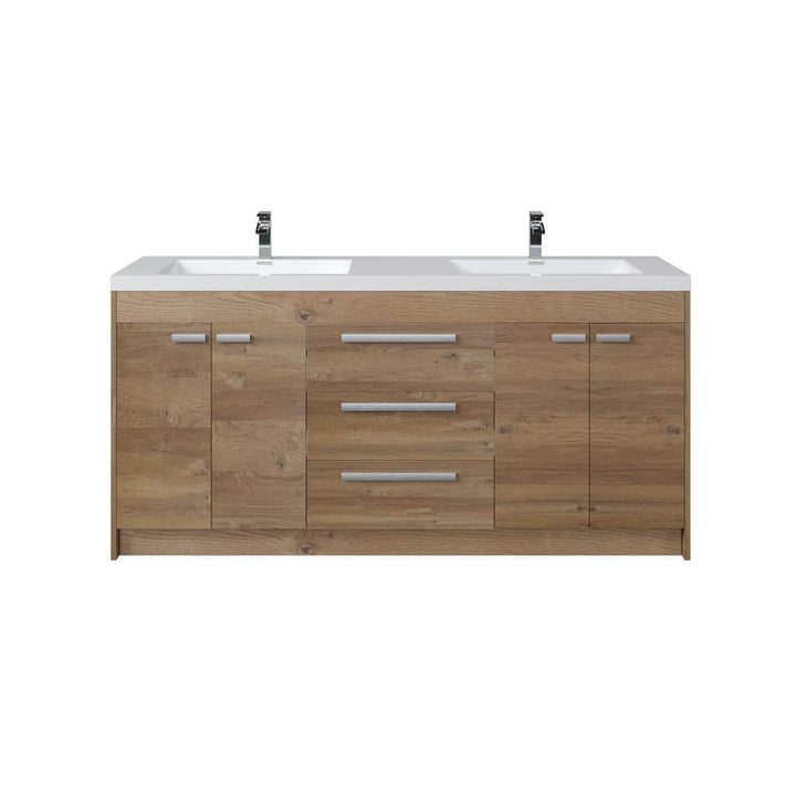 Eviva Lugano 72 in. W x 20 in. D Natural Oak Double Sink Bathroom Vanity with White Acrylic Integrated Top Sink