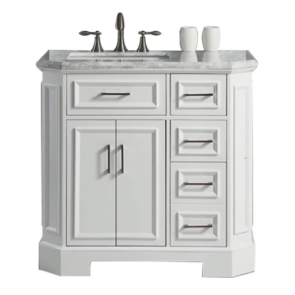 Eviva Glory 42 in. W x 22 in. D x 33 in. H Bathroom Vanity in White with White Cararra Marble Top with White Sink
