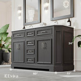 Eviva Glory 60 in W x 22 in. D x 33 in. H Double Bathroom Vanity in Dark Gray with White Carrara Marble Top with White Sinks