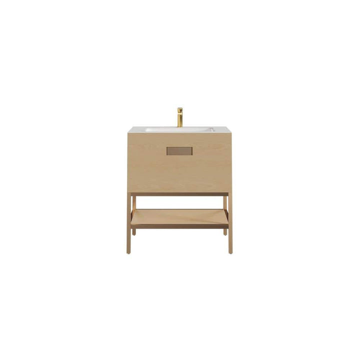 Eviva Iris 30 in. W. x 22 in. D x 33.5 in. H Oak Freestanding Bathroom Vanity with White Solid Surface Integrated Sink Top