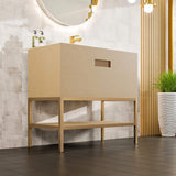 Eviva Iris 35 in. W. x 22 in. D x 33.5 in. H Oak Freestanding Bathroom Vanity with White Solid Surface Integrated Sink Top