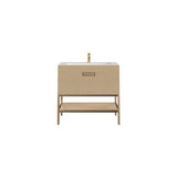 Eviva Iris 35 in. W. x 22 in. D x 33.5 in. H Oak Freestanding Bathroom Vanity with White Solid Surface Integrated Sink Top