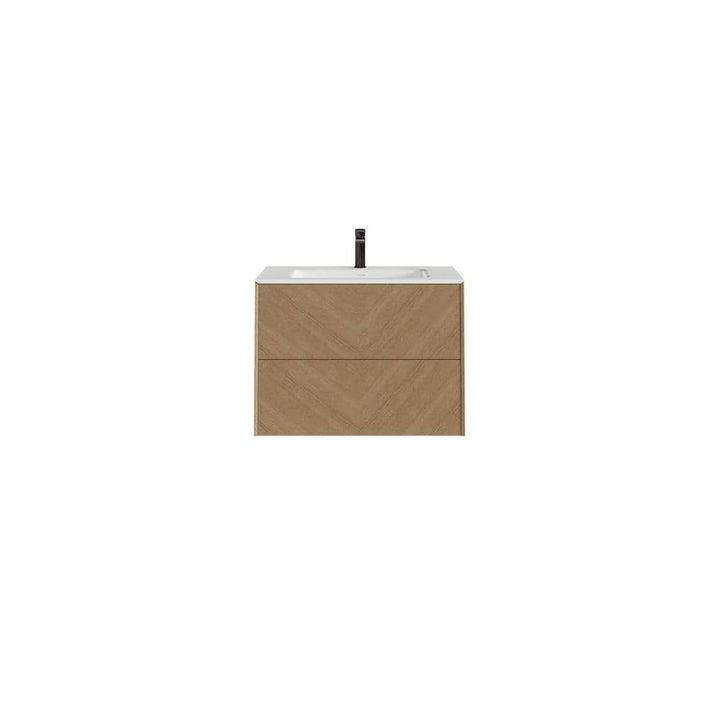 Eviva Lotus 24 in. W. x 22 in. D x 22 in. H Oak Wall Mount Bathroom Vanity with White Solid Surface Integrated Sink Top