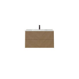 Eviva Lotus 30 in. W. x 22 in. D x 22 in. H Oak Wall Mount Bathroom Vanity with White Solid Surface Integrated Sink Top