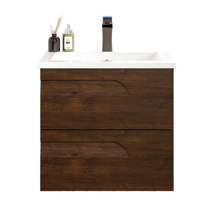 Eviva Joyous 24 in. W x 18 in. D x 22.5 in. H Floating Bath Vanity in Rosewood with White Porcelain Top