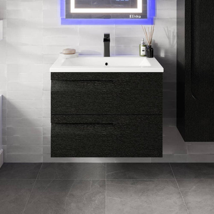 Eviva Joy 28 in. W x 18 in. D x 21 in. H Floating Bathroom Vanity in Black with White Porcelain Top with White Integrated Sink