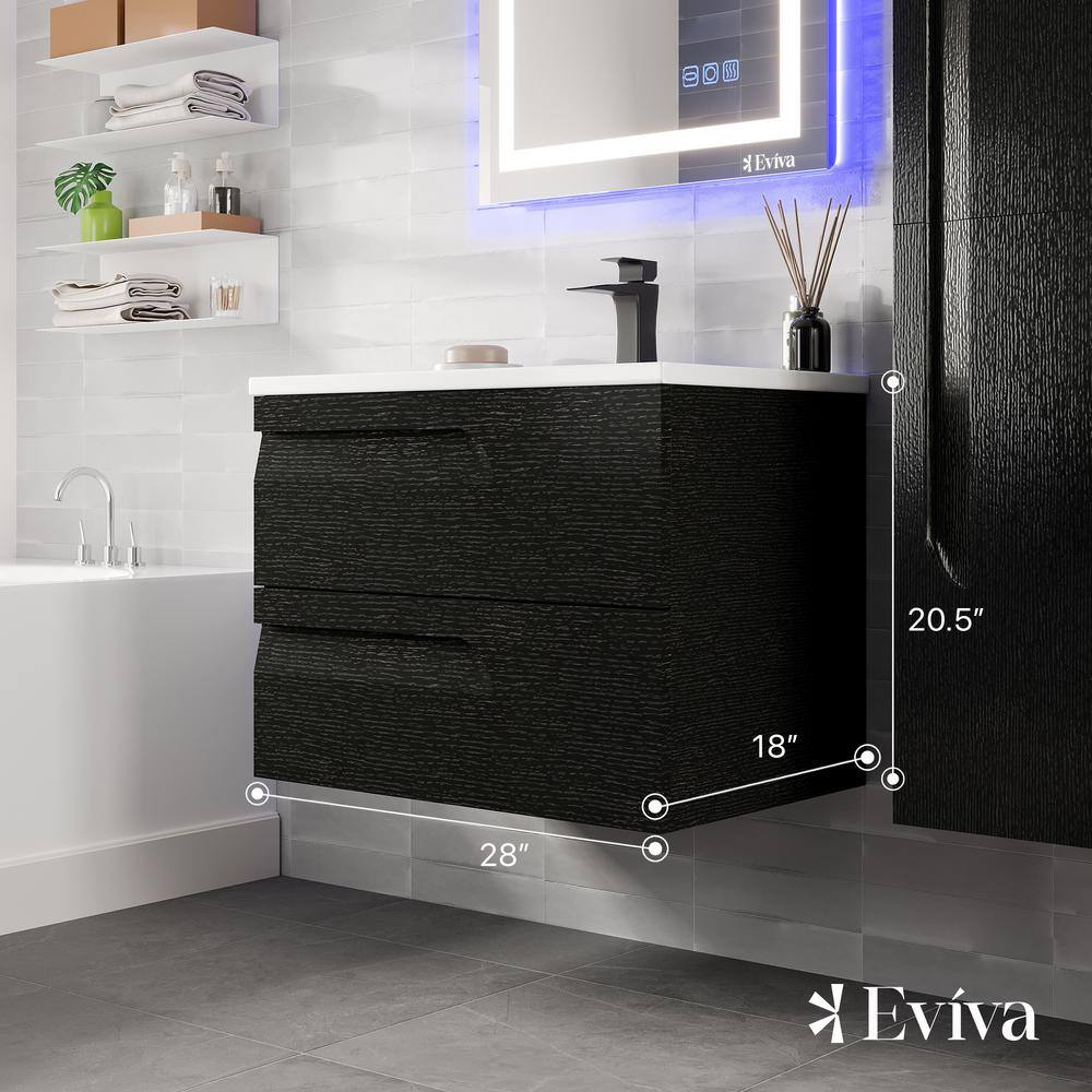 Eviva Joy 28 in. W x 18 in. D x 21 in. H Floating Bathroom Vanity in Black with White Porcelain Top with White Integrated Sink