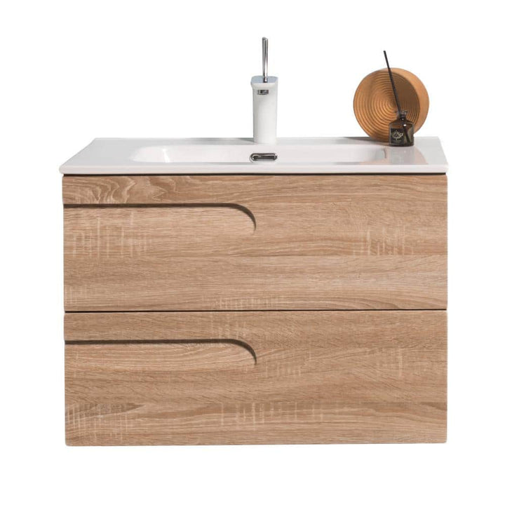 Eviva Joy 28 in. W x 18 in. D x 21 in. H Floating Bathroom Vanity in Maple with White Porcelain Top with White Sink