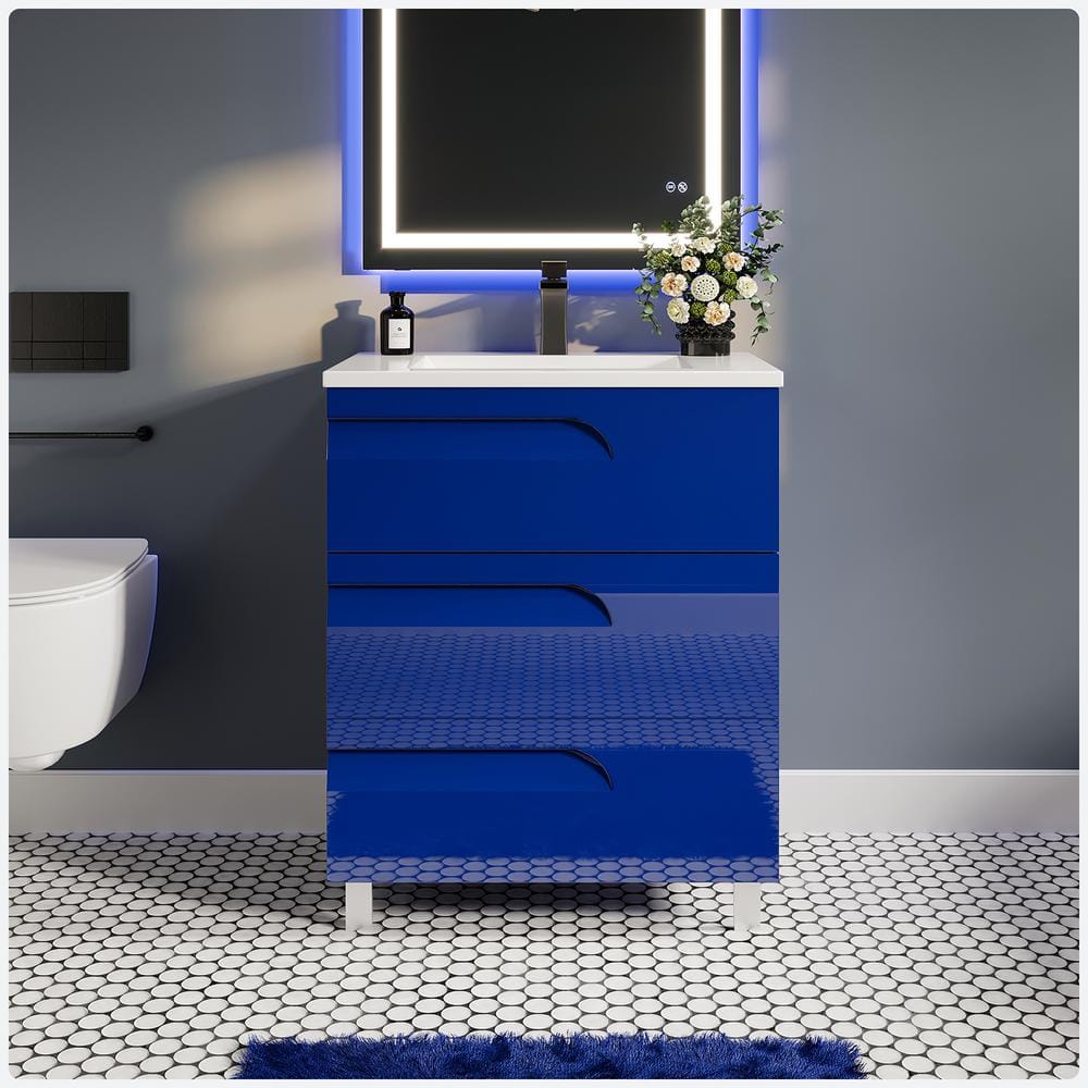 Joyous 32 in. W x 18 in. D x 34 in. H Freestanding Bath Vanity in Blue with White Porcelain Top