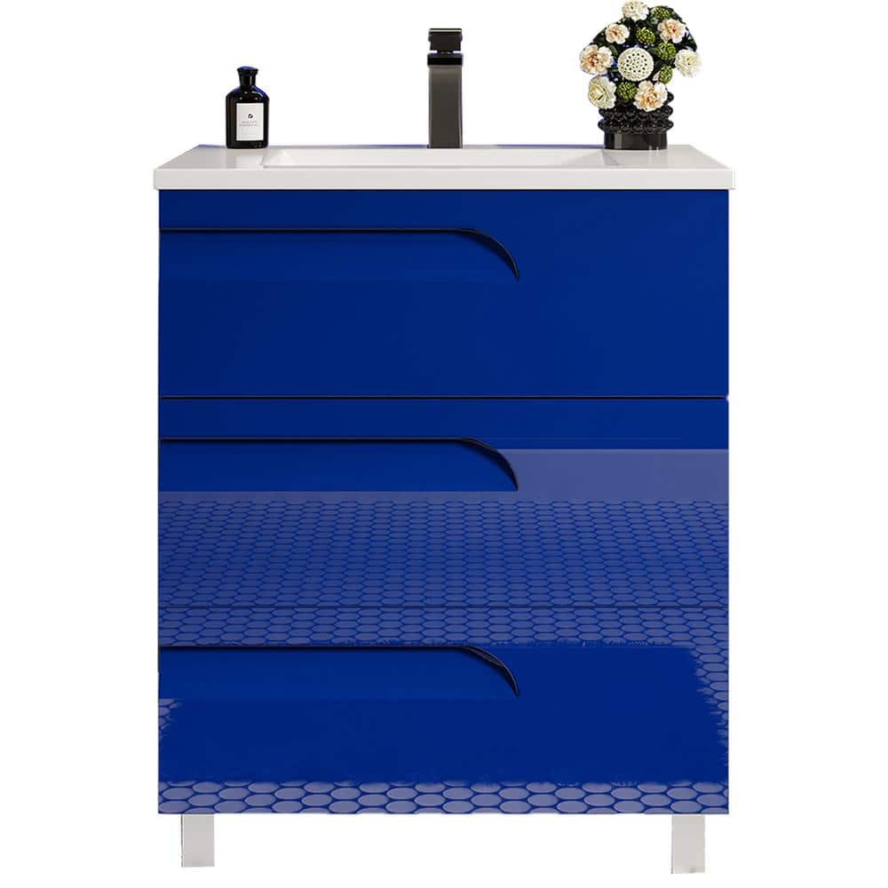 Joyous 32 in. W x 18 in. D x 34 in. H Freestanding Bath Vanity in Blue with White Porcelain Top