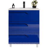 Joyous 32 in. W x 18 in. D x 34 in. H Freestanding Bath Vanity in Blue with White Porcelain Top