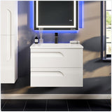 Joyous 32 in. W x 18 in. D x 22.5 in. H Floating Bath Vanity in White with White Porcelain Top