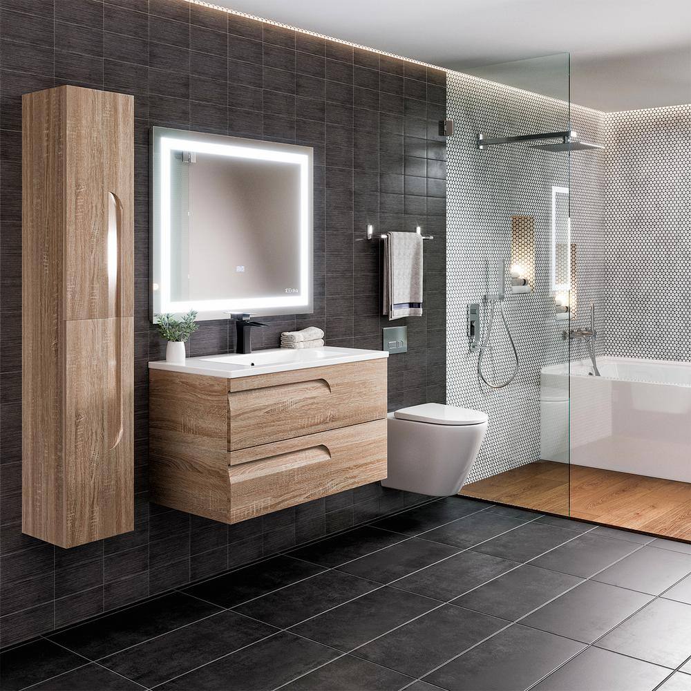 Eviva Joy 36 in. W x 18.25 in. D x 20.5 in. H Single Sink Floating Bath Vanity in Maple with White Porcelain Top