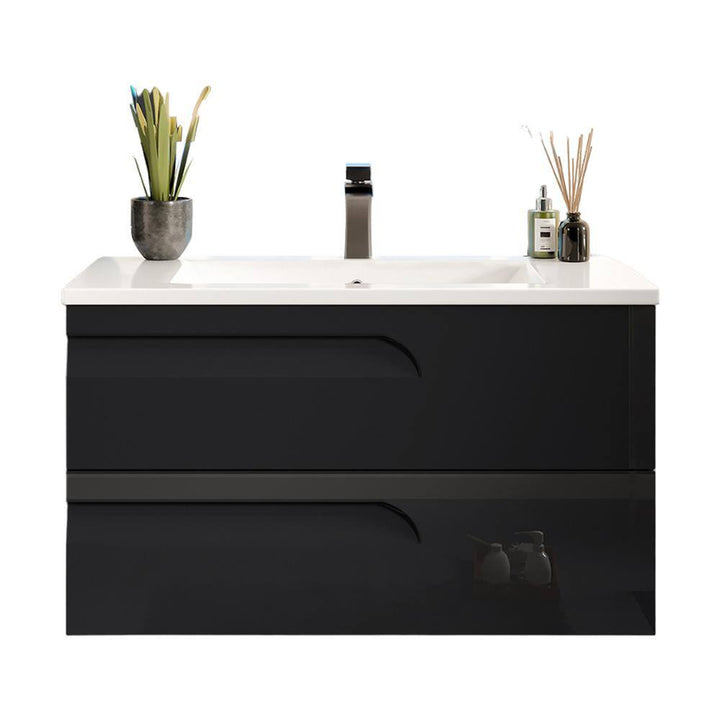 Eviva Joyous 39 in. W x 18 in. D x 22.5 in. H Floating Single Sink Bath Vanity in Black with White Porcelain Top