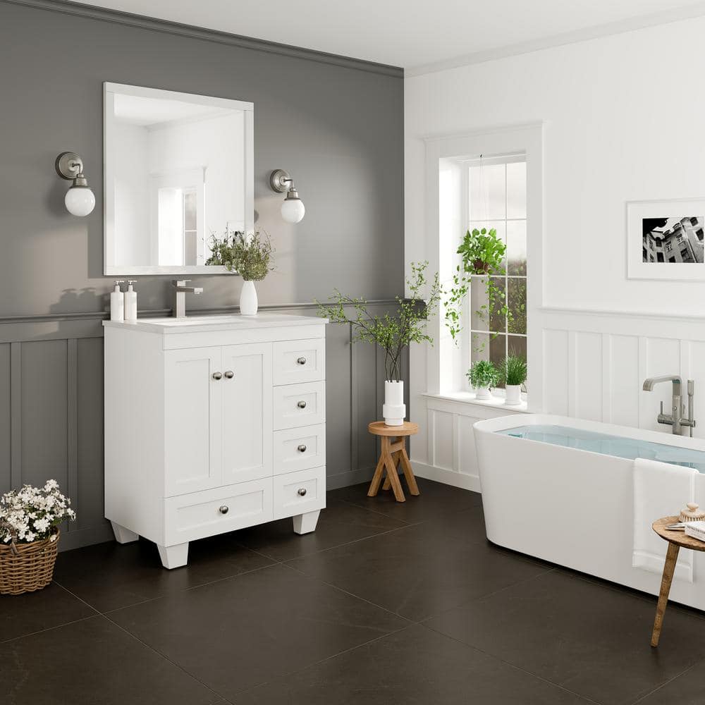Eviva Happy 30 in. W x 18 in. D x 34 in. H Bathroom Vanity in White with White Carrara Marble Top and White Undermount Sink