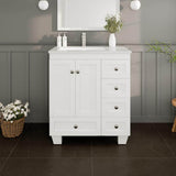 Eviva Happy 30 in. W x 18 in. D x 34 in. H Bathroom Vanity in White with White Carrara Marble Top and White Undermount Sink