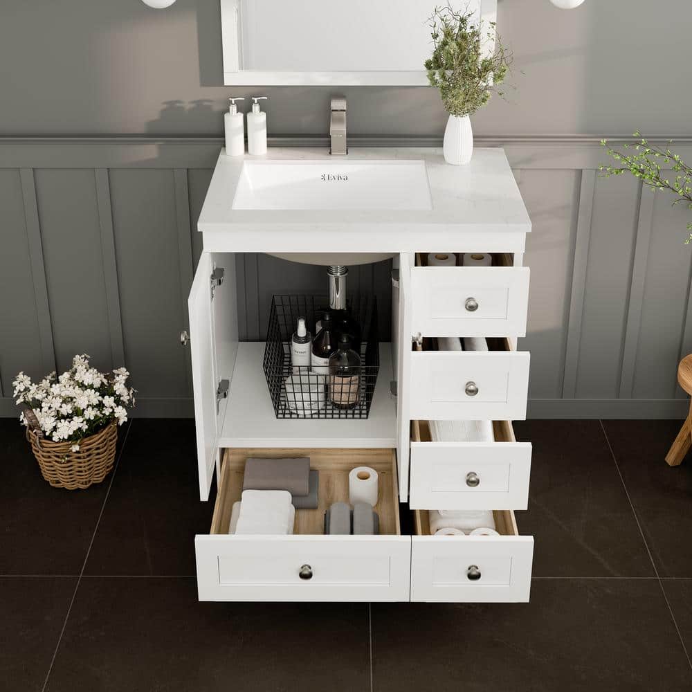 Eviva Happy 30 in. W x 18 in. D x 34 in. H Bathroom Vanity in White with White Carrara Marble Top and White Undermount Sink