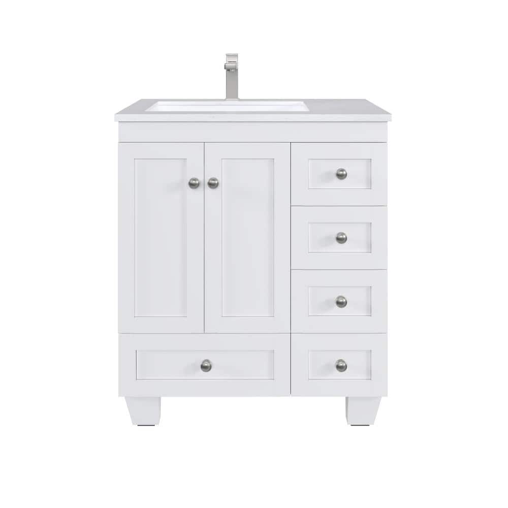 Eviva Happy 30 in. W x 18 in. D x 34 in. H Bathroom Vanity in White with White Carrara Marble Top and White Undermount Sink
