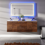 Eviva Lux 60 in. W x 21 in. D x 26 in. H Floating Bath Vanity in Rosewood with White Tempered Glass Top
