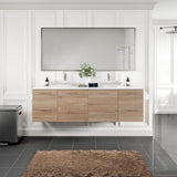 Eviva Luxy 72 in. W x 20 in. D x 23 in. H Floating Bath Vanity in White Oak with White Tempered Glass Top