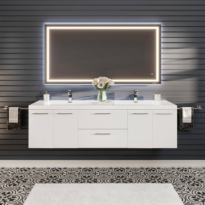 Axis 72 in. W x 20 in. D x 23 in. H Floating Double Sink Bath Vanity in White with White Acrylic Top