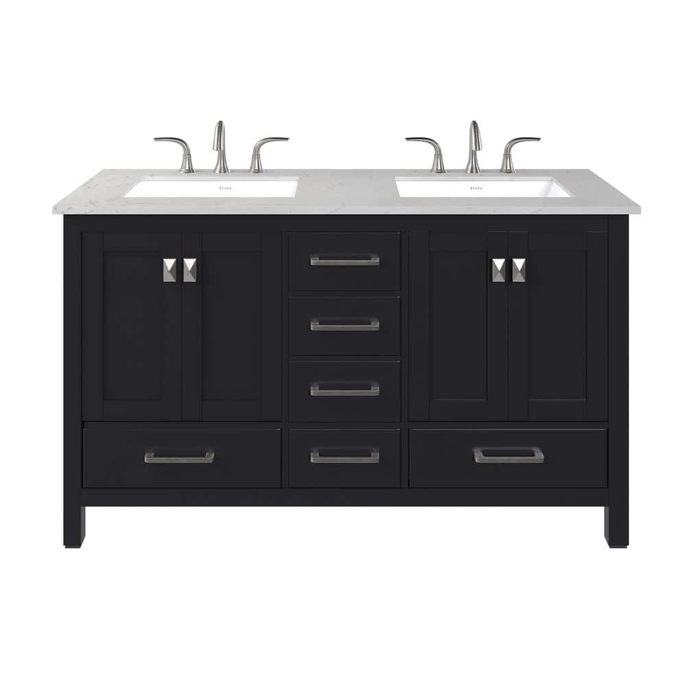 Eviva Aberdeen 48 in. W x 22 in. D x 34 in. H Double Sink Freestanding Bath Vanity in Espresso with White Carrara Quartz Top