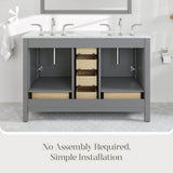Eviva Aberdeen 48 in. W x 22 in. D x 34 in. H Double Bath Vanity in Gray with White Carrara Marble Top with White Sinks