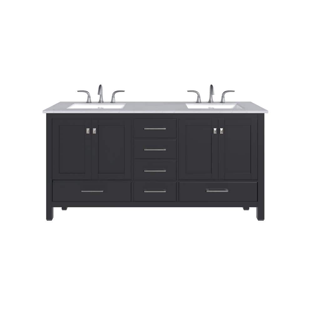 Eviva Aberdeen 72 in. W x 22 in. D x 34 in. H Double Sink Freestanding Bath Vanity in Espresso with White Carrara Quartz Top