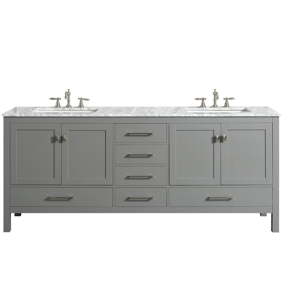 Eviva Aberdeen 72 in. W x 22 in. D x 34 in. H Double Bath Vanity in Gray with White Carrara Marble Top with White Sinks