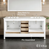 Eviva Aberdeen 72 in. W x 22 in. D x 34 in. H Double Sink Freestanding Bath Vanity in White with White Carrara Quartz Top