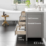 Eviva Aberdeen 78 in. W x 22 in. D x 34 in. H Double Bath Vanity in Gray with Carrara Quartz Top with White Sinks