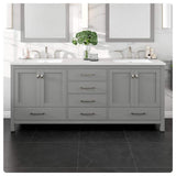 Eviva Aberdeen 78 in. W x 22 in. D x 34 in. H Double Bathroom Vanity in Gray with Carrara Top and White Undermount Sinks