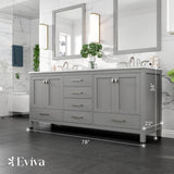 Eviva Aberdeen 78 in. W x 22 in. D x 34 in. H Double Bathroom Vanity in Gray with Carrara Top and White Undermount Sinks
