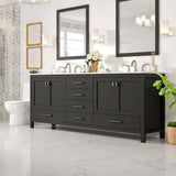 Eviva Aberdeen 78 in. W x 22 in. D x 34 in. H Double Bath Vanity in Espresso with White Carrara Marble Top and White Sinks