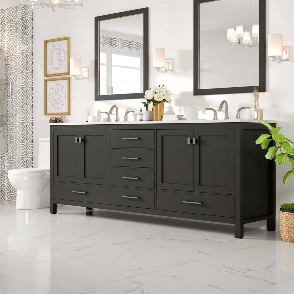 Eviva Aberdeen 84 in. W x 22 in. D x 34 in. H Double Bath Vanity in Espresso with White Carrara Marble Top and White Undermount Sinks