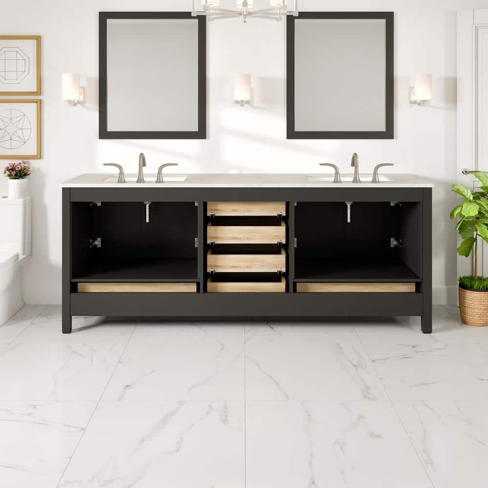 Eviva Aberdeen 78 in. W x 22 in. D x 34 in. H Double Bath Vanity in Espresso with White Carrara Marble Top and White Sinks