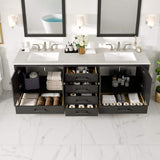 Eviva Aberdeen 78 in. W x 22 in. D x 34 in. H Double Bath Vanity in Espresso with White Carrara Marble Top and White Sinks