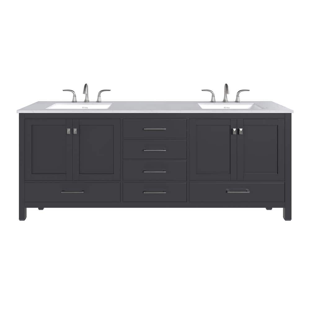 Eviva Aberdeen 84 in. W x 22 in. D x 34 in. H Double Bath Vanity in Espresso with White Carrara Marble Top and White Undermount Sinks